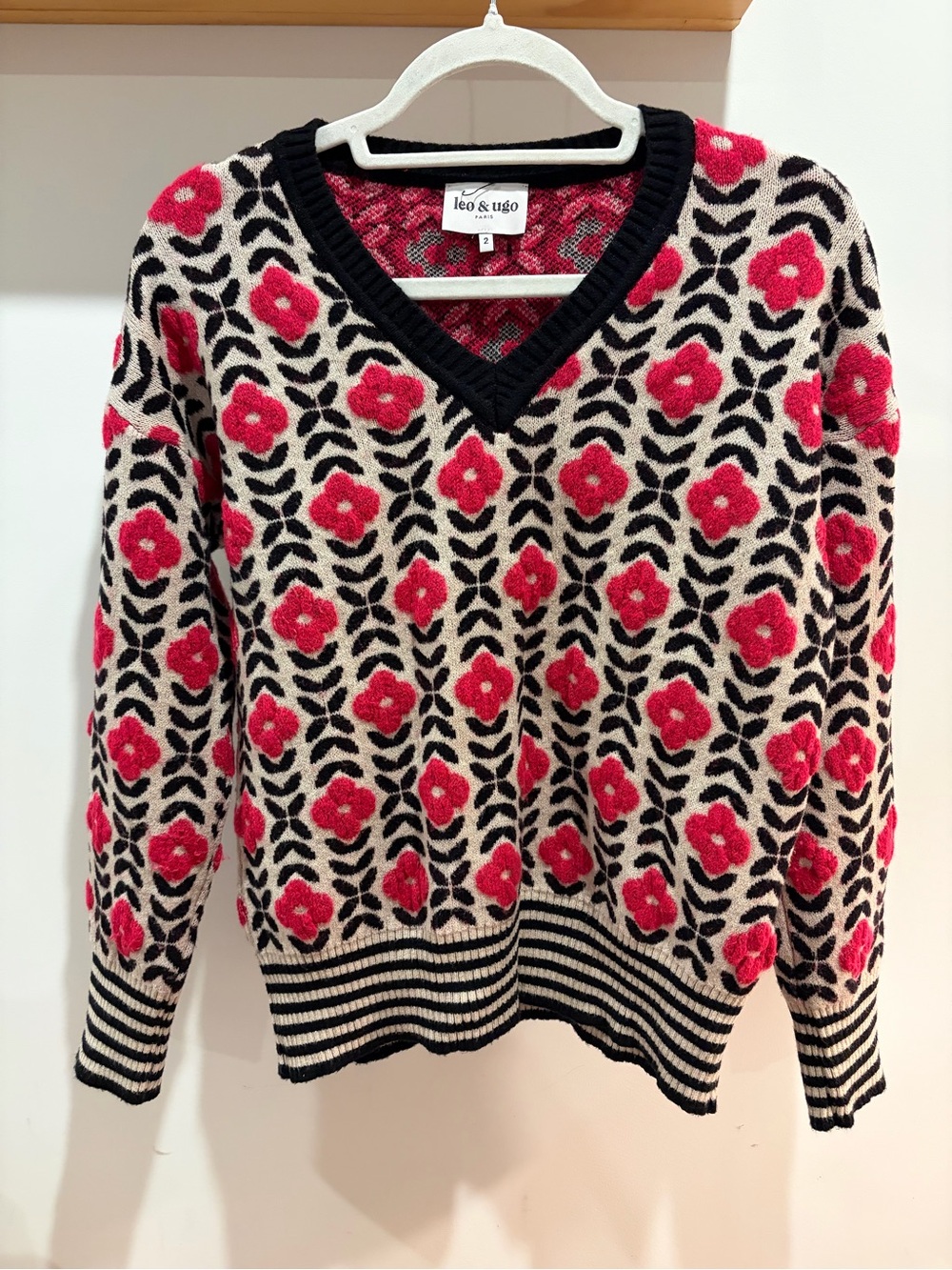 Leo & Ugo Pink Floral V-Neck Sweater — 2